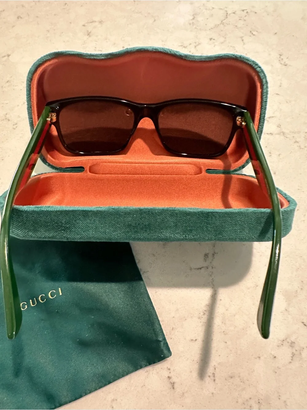 Gucci Women's Black Rectangular Sunglasses with Dark Lenses